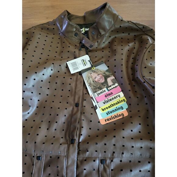 Jamie Sadock Brown Perforated Faux Leather Moto‎ Jacket Equestrian Small Golf - Picture 4 of 10
